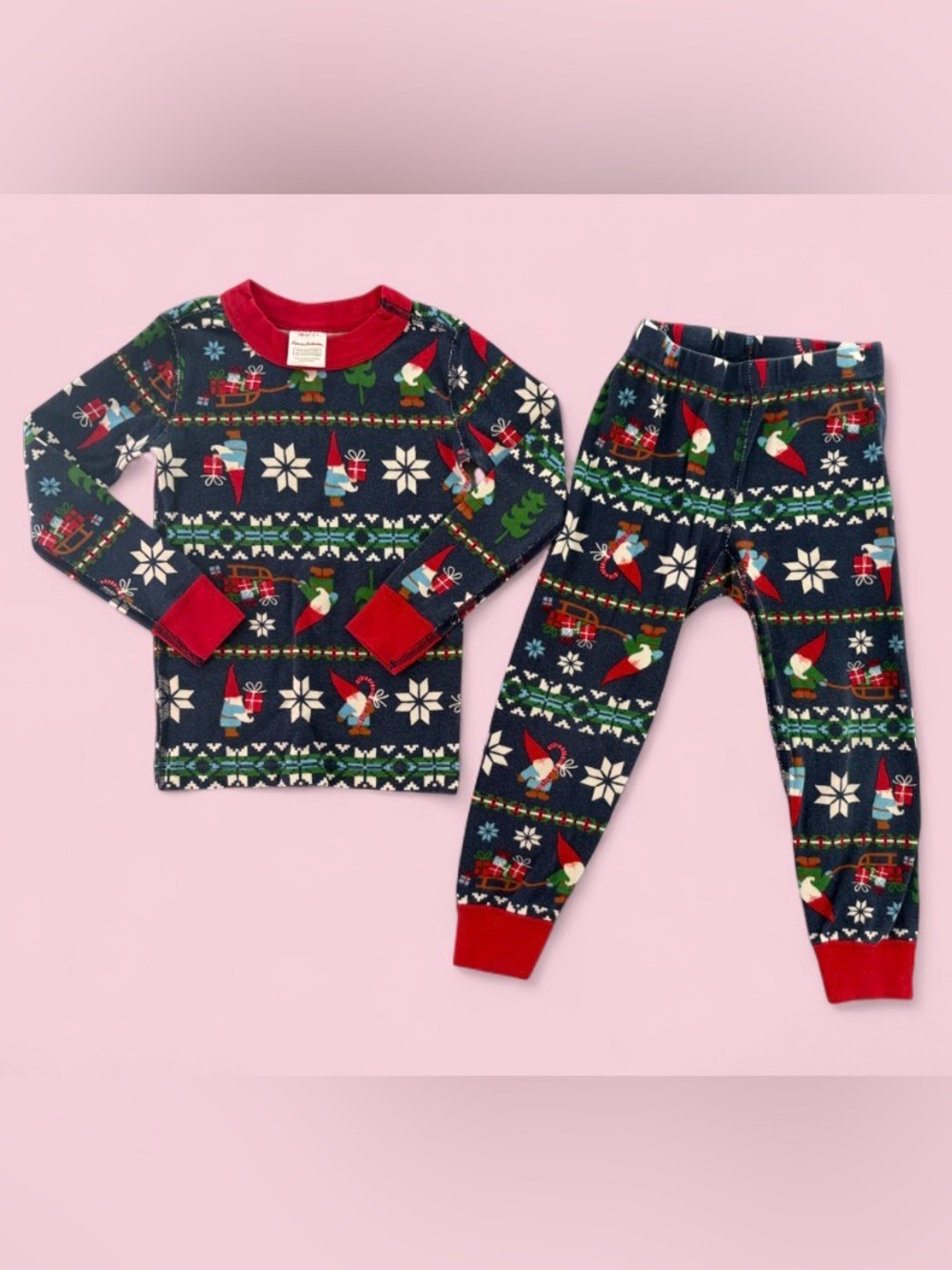 Hanna Andersson Navy Gnome Fair Isle Cotton Christmas Pajamas Size 4